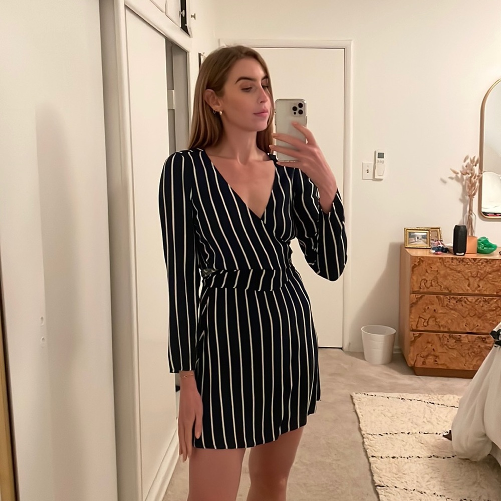 Reformation navy wrap mini dress